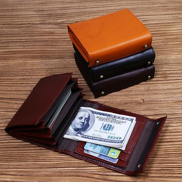 

wallets 2021 genuine leather wallet for men women vintage japanese short box purse male female with card holder coin pocket money bag, Red;black