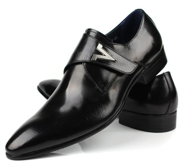 

dress shoes men's brogues leather buckle pointed toe wedding cowhide, Black