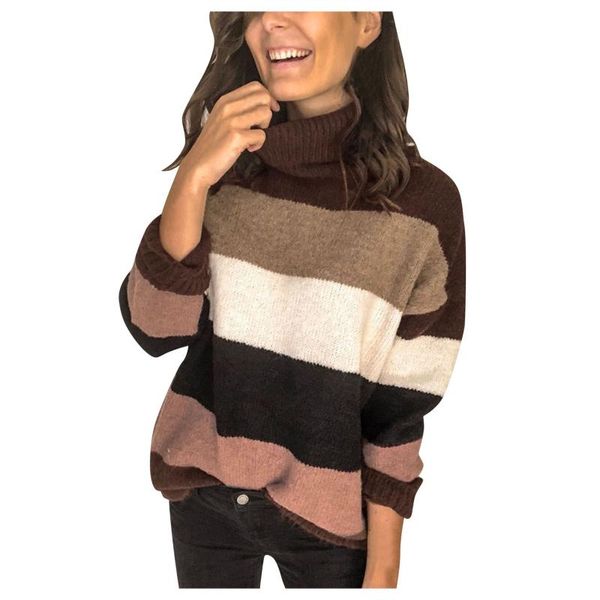 

women's sweaters fashion autumn winter women striped high neck sweater daily long sleeve knit pullover jumper accessories, White;black