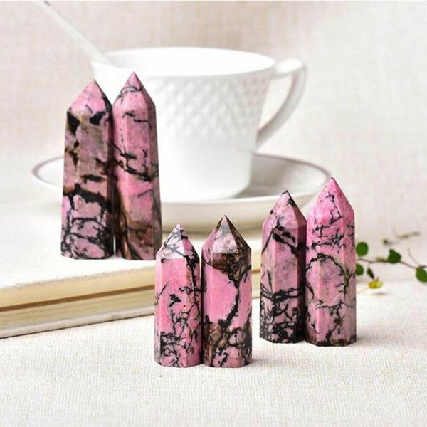 

natural rhodonite tower rare pink crystal stone point obelisk wand for healing decor decorative objects & figurines