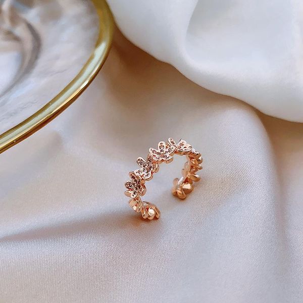 

wedding rings berserk jewelry gift light luxury inlaid diamond flower opening finger minority vintage party for girls, Slivery;golden