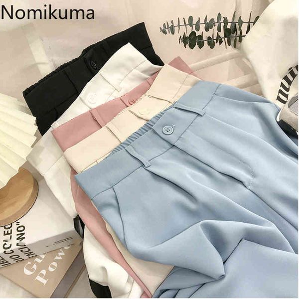 

nomikuma women suit pants spring summer ankle-length trousers causal solid high waisted harem pants pantalones mujer 6g983 210427, Black;white