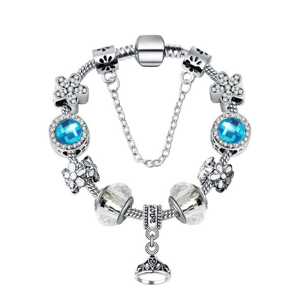 

european charm beads 3mm snake chain suitable for ladies pandora style blue glass beads love pendant bracelet jewelry, Black