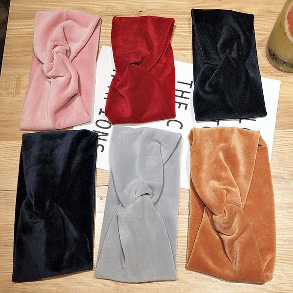 

hair accessories cotton women headband solid color twist knitted cross knot warm headwrap girls scrunchies soft fashion