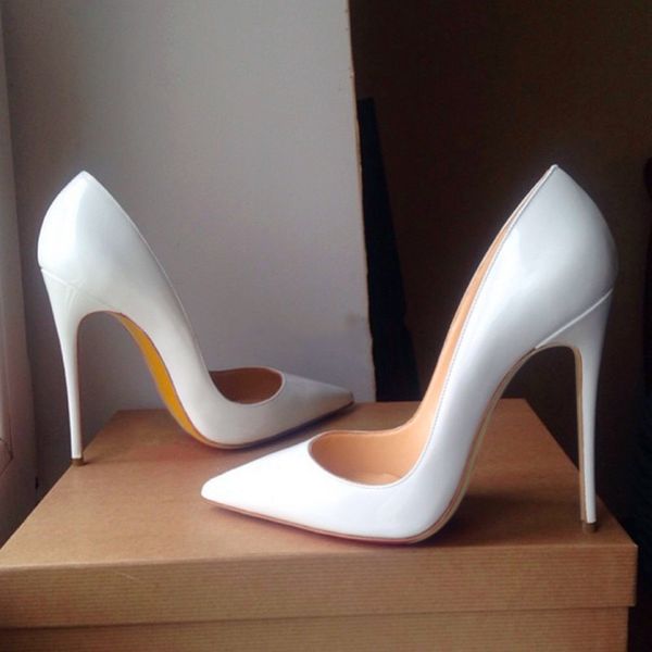 

casual designer lady fashion women's shoes white patent leather pointy toe stiletto stripper high heels pumps bride wedding cut-out lar, Black