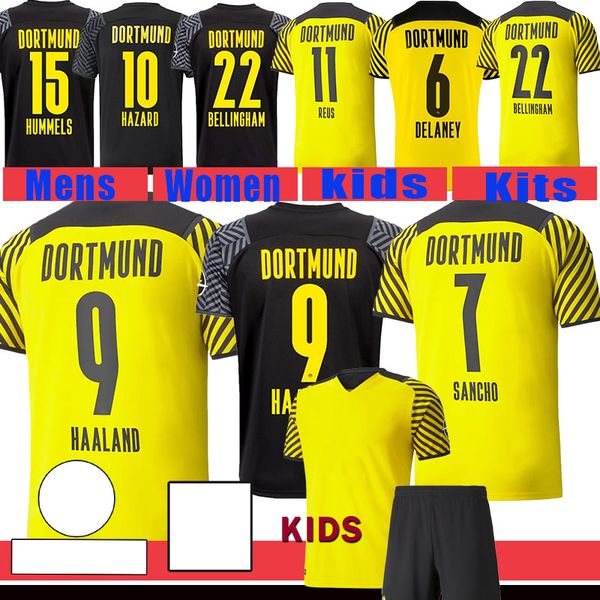 

21 22 haaland reus malen soccer jerseys borussia fan player version home away third 2021 2022 dortmund kids kits brandt plszczek bellingham, Black;yellow