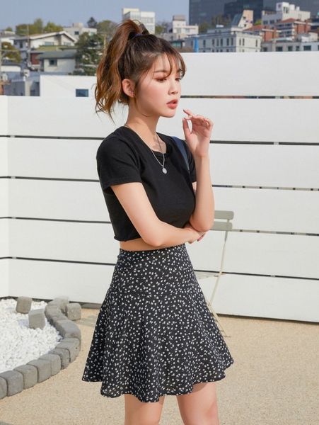 

dazy ditsy floral zipper side skirt i74z#, Black