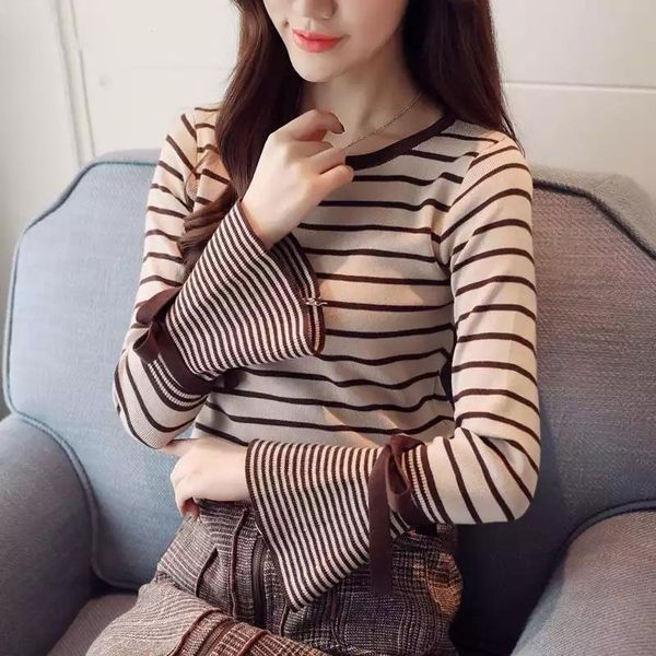 

knitted sweater o-neck women winter autumn 2021 long flare sleeve female slim thin ladies pullovers pull femme hivery12 women's sweate, White;black