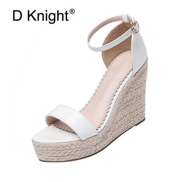 

sandals big size 34-44 bohemian wedges women buckle strap high platform espadrilles lady shoes peep toe white pu heel pumps, Black