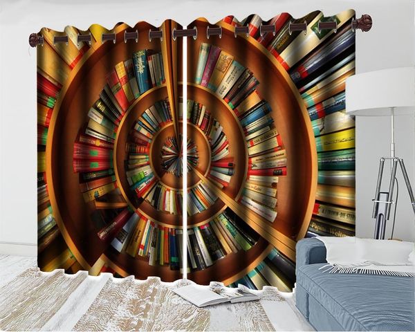 

3d blackout curtain modern window european rotating bookshelf decorative interior beautiful curtains & drapes
