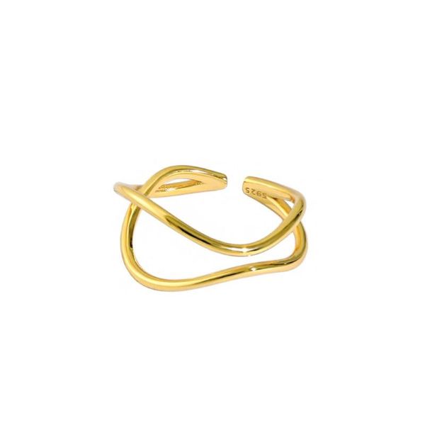 

cluster rings zemior s925 sterling silver minimalist double-layer line interwoven ring versatile for women fashion jewelry gift sell, Golden;silver