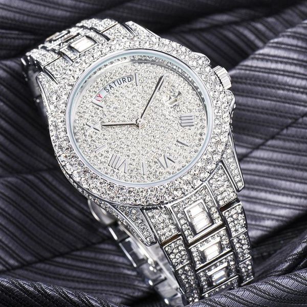 

wristwatches full bling diamonds watch for men hip hop iced out mens watches steel fashion quartz waterproof relogio drop, Slivery;brown