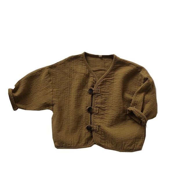 

jackets yourseason korea children boys spring autumn cotton and linen coat cardigan retro loose button soft clothing 2021, Blue;gray
