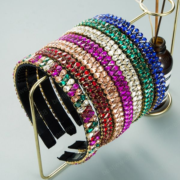 

luxury multi color crystal headband for woman elegant geometric water drop diamond hairband girl party headwear bezel, Silver