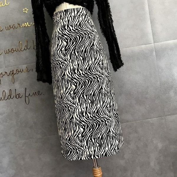 

skirts women 2021 summer zebra pattern midi skirt female high waist a-line ladies casual slim fashion faldas mujer f416, Black
