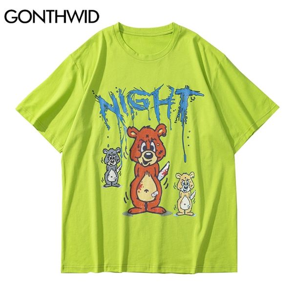 

tees shirt hip hop cartoon knife bears print tshirts streetwear harajuku fashion casual loose cotton short sleeve 210602, White;black