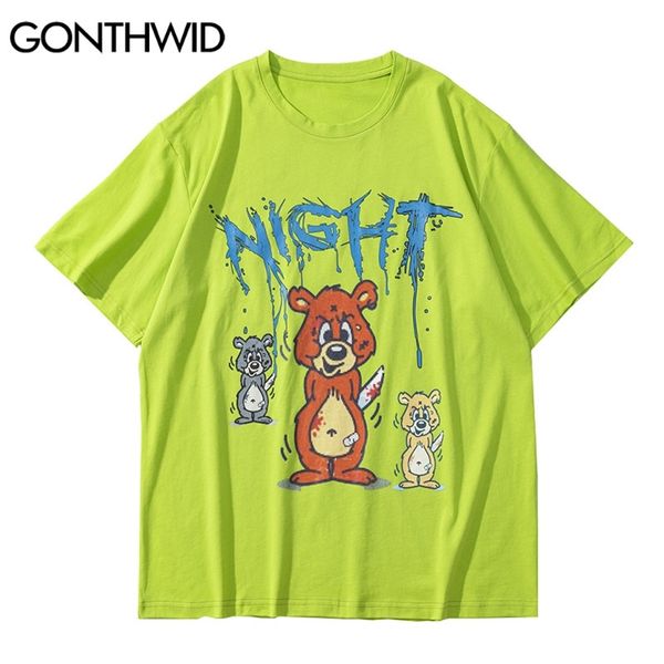 Magliette Camicia Hip Hop Cartoon Knife Bears Stampa Magliette Streetwear Harajuku Moda Casual Cotone sciolto Maglie a manica corta 210602