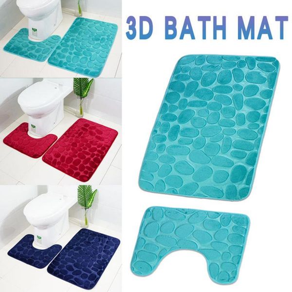 

carpets 2021 non-slip pebbles memory foam 2pcs bath&pedestal mat set absorbent bathroom carpet pedestal rug toilet floor