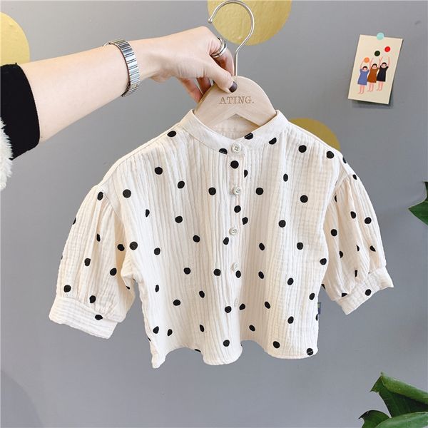 

new 2021 spring baby girls polka dots blouses korean style lantern sleeve toddlers kids shirts, White;black