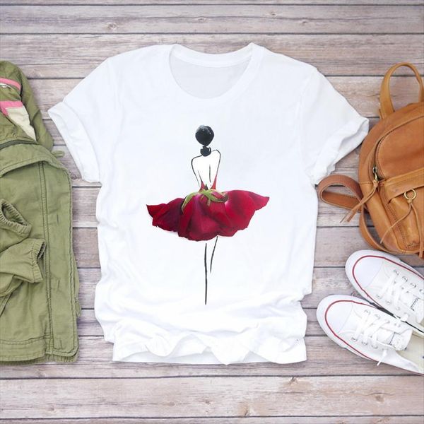 

90s fashion casual cute floral womens t shirt flower print graphic female, White