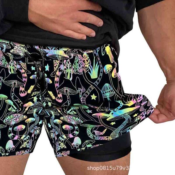 

reflective pants large toe binding men's fitness jogging breathable colorful yoga riding shorts, Black