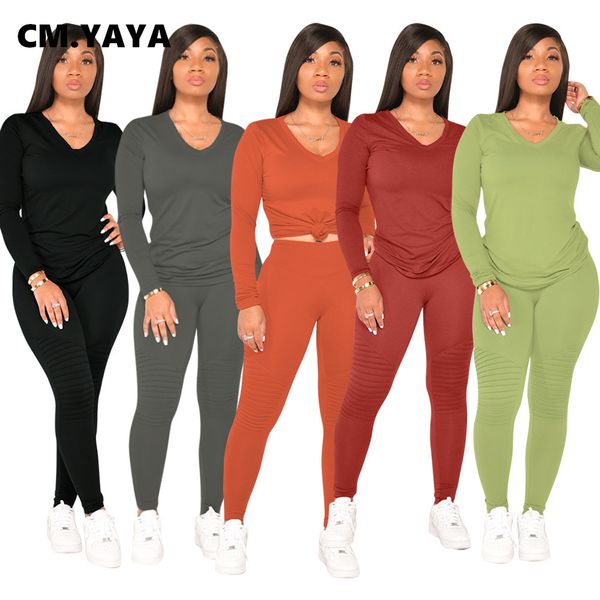 

sport sweatsuit womens set v-ne long sleeve legging pants set matching trasuit two piece fitness outfit setby air, White