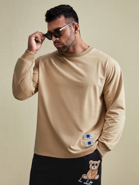 

extended sizes men bear & letter patch detail tee b39m#, White;black
