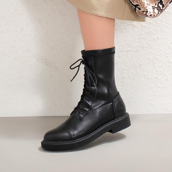 

boots flat bottom women's autumn british style wild casual lace-up short locomotive winter plus velvet shoes, Black