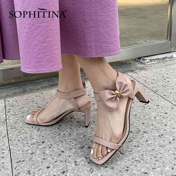 SOPHITINA Sandali estivi in vera pelle Scarpe da donna Tacco alto Dolce ed elegante Vestito con nodo a farfalla Punta quadrata FO217 210513