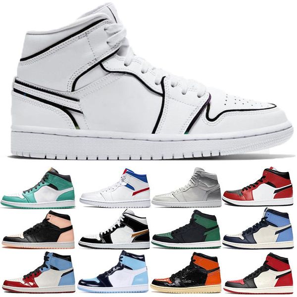 

men women 1 high basketball shoes 1s iridescent reflective white og tokyo twist bloodline court purple mens outdoor sports trainer
