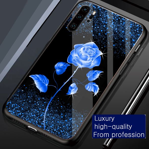 

cases shimmering flash powder blue rose flower women phone case cover for iphone 6 6s 7 8 plus x xr xs 11 12 13 pro max tempered glass shock