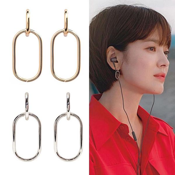 

hwetr fashion women geometric oval dangle drop hook ear studs earrings jewelry gift wholesale hoop & huggie, Golden;silver
