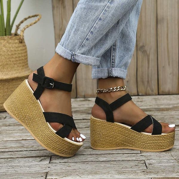 

sandals platform fashion ladies lace-up gladiator wedges casual open-toe zapatillas mujer, Black