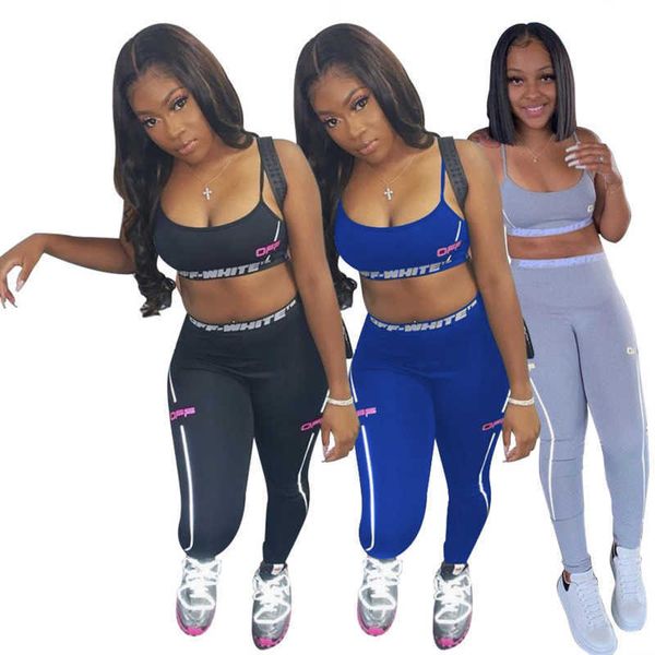 

women tracksuits two piece yoga outfits designer fashion print letter sleeveless suspenders leggings ladies casual jogger suits, Gray