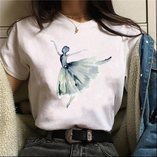 

women t shirts vogue ballet printed tshirts summer female shirt fashion round neck woman clothing short sleeve tees, White