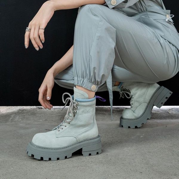 

boots high-end muffin, the same leather short 2021 boots, women's, Black