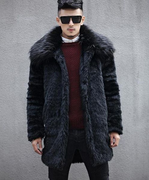 

men's fur & faux f0184 autumn coat imitation raccoon with big collar, Black