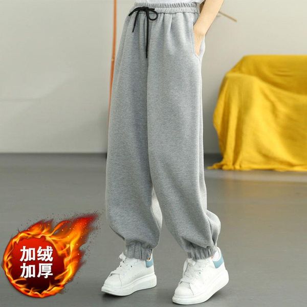 

women's pants & capris plus velvet thick sports autumn and winter 2021 loose thin size fat mm casual solid color harem, Black;white