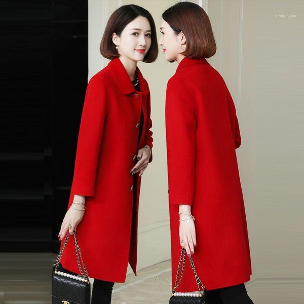 

women's wool & blends autumn winter women warm long coat female overcoat ladies mid-length single-breasted fashion coats a285, Black