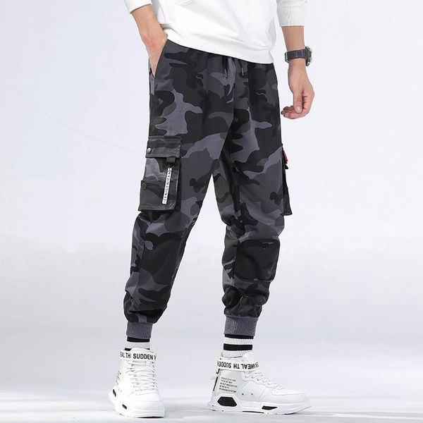 

men's pants mens joggers camouflage cargo men hip hop skateboard jogger fashion casual beam feet pant, Black