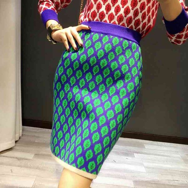 

spring autumn women leaf jacquard knitted pencil skirts stretch high waist knee length slim office lady bodycon skirt b-131, Black
