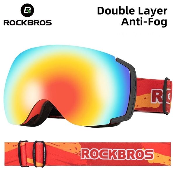 

rockbros ski goggles snowboard glasses smart color change anti-fog hd used with ski helmt full frame double lens sports glasses 220110