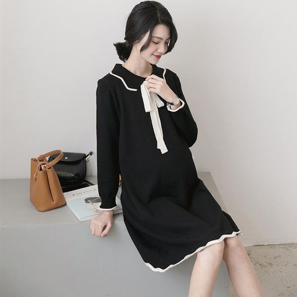 

autumn winter warm sweater maternity dresses fashion knitted pregnancy dress casual loose clothes for pregnant women, White