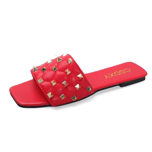 

summer style simple atmospheric flat-heeled rivet sandals slippers women's comfortable baishi beach shoes women, Black