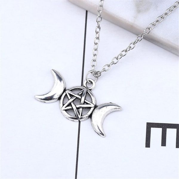 

pendant necklaces goddess pentagram triple moon wicca witch necklace jewelry party brithday fashion gift for women, Silver