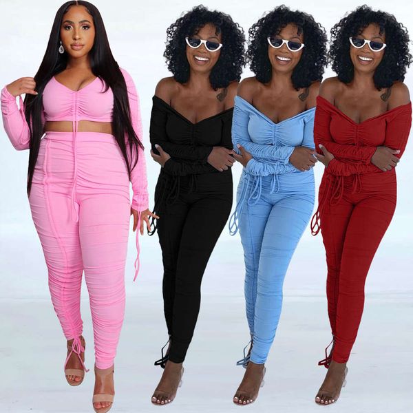 

fashion round neck long sleeve suit printed letter pocket two piece set, White