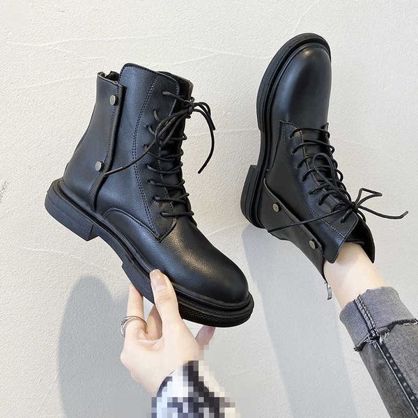 

boots women's low shoes luxury designer round toe boots-women mid-calf fashion lolita autumn rock mid calf ladies 2021 y1018, Black