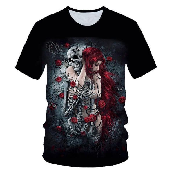 

men's t-shirts skull exquisite pattern summer 3d t-shirt punk style horror print children's fashion, White;black