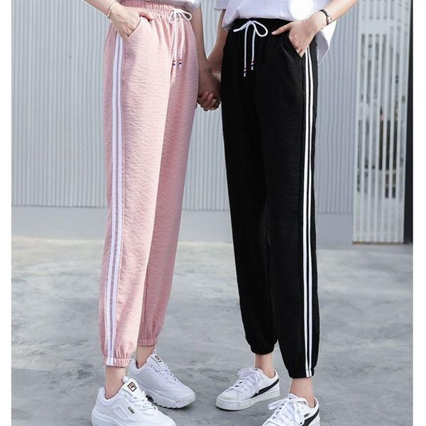 

women's pants & capris no pilling, fading, spring and summer student's sports pants, korean fashion loose legged casual, Black;white