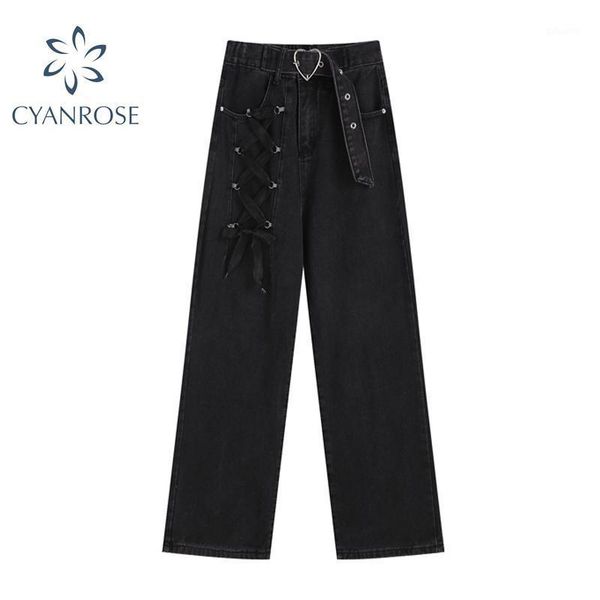 

women's jeans fashion y2k women high waist baggy casual autumn 2021 hip hop punk pants black vintage gothic wide leg long trouser femal, Blue
